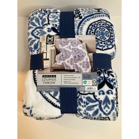 Members Mark Lounge Throw Blanket Cleo Blue 60 x 70" NWT Polyester Soft & Luxuri - Picture 1 of 6